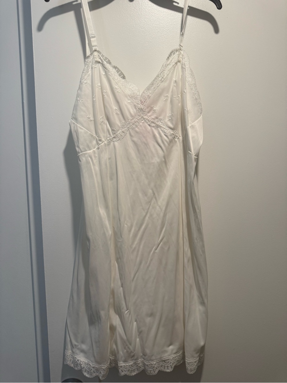 Vintage Ivory Lace-Trim Slip Dress